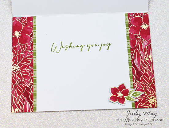 This lush Christmas card features the beautiful Traditions of Christmas Specialty Designer Series Paper and the Greetings for You Ephemera.