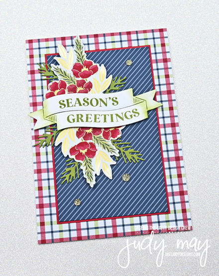 This is a pretty Christmas card using the plaid design from the Traditions of Christmas DSP with the foil accented flowers for the embellishment.
